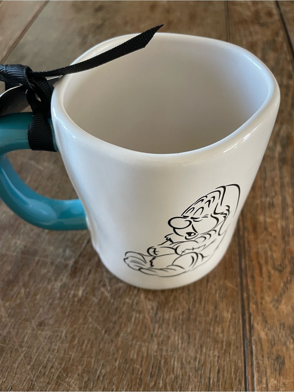Disney Mug with Teal Handle and Black Dwarf Sketch - Sleepy